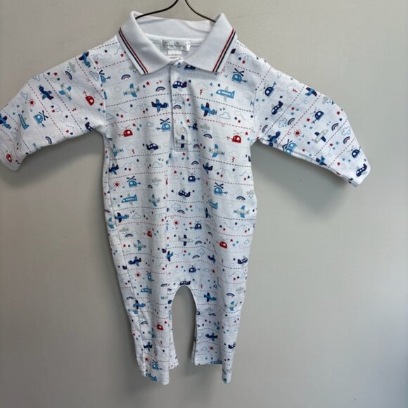 Kissy Kissy Baby Boy 6-9M Collared Aviators Longall Playsuit Pima Cotton - Picture 1 of 5